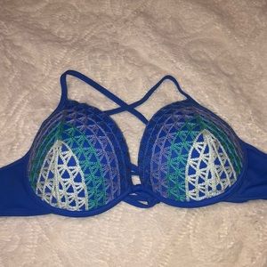 Shade & shore boho bathing suit top blue size 34C